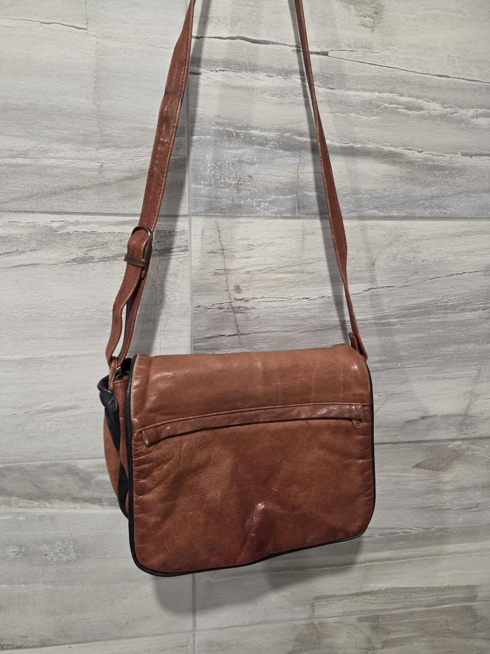 Derek Alexander Vintage Leather Organizer Crossbody Bag - Brown Plaid Lining